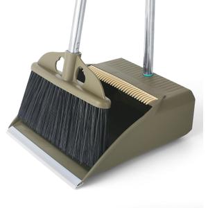 Upgrade Broom with Dustpan Combo Set,48'' Long Handle Stiff Broom Bristles with Heavy Duty Dust Pan,Indoor Outdoor Easy Sweeping for Kitchen Lobby Garage Home