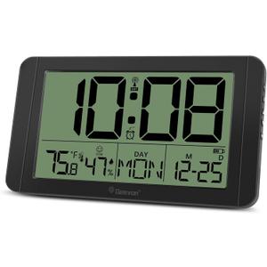 Geevon Self-Setting Atomic Alarm Clock with Jumbo LCD Display, Backlight &Temp-Friendly Bedside Clock with Snooze, Auto DST for Bedroom, Office, Nightstand