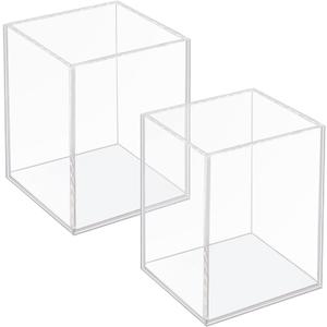 2 Pack Acrylic Pen Pencil Holder, Clear Makeup Brush Holder Cup Storage Office Desktop Desk Table Stationery Organizer