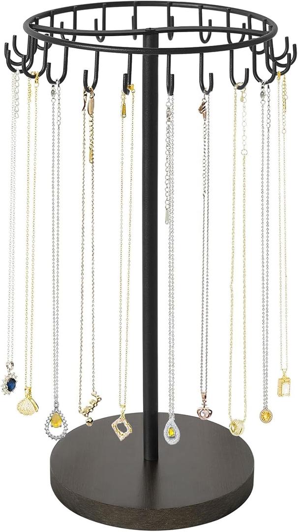 Mkono Necklace Holder Metal Jewelry Display Stand Necklace Organizer with 22 Hooks for Storage and Hanging Bracelet Keychain Home Room Decor for Women,Black