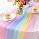 4 Pcs Rainbow Tulle Table Runners, 29x72 in Pastel Party Table Decor | Sheer pastel mesh table runners, lightweight netting texture, soft rainbow layers for birthday, baby shower, wedding tables
