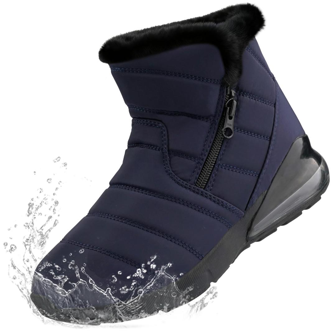 CENNID Women's Winter Snow Boots Waterproof Warm Fur Lined Slip on Ankle Booties Orthopedic Boots Outdoor Insulated Winter Shoes, Navy 9 (Blue)