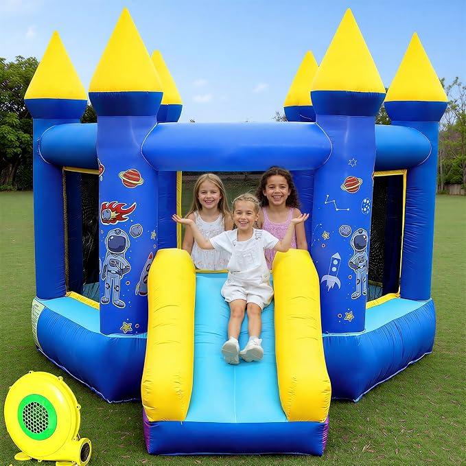 Inflatable Bounce House for Kids 3-10, 550W Blower Included Indoor Outdoor Bouncy House with Slide,Toddler and Infant Jumping Castle for Backyard,Extra Thick Material Bouncer for Boys Girls Gift Party