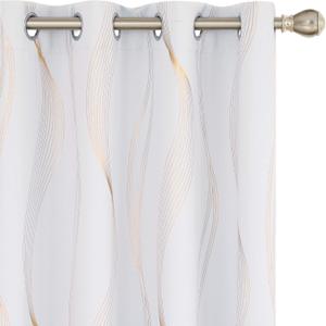 Deconovo Super Soft Silver Wave Line Foil Printed Thermal Insulated Window Treatment Eyelet Blackout Curtains for Nursery 52x84 Inch Silver Grey Gold Wave Line 2 Panels