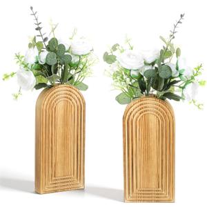 2 Pack Wood Wall Planter Vase,Wall Vases for Flowers Boho Walls Decor Wooden Vases Mounted Wooden Planters Holder Walls Plant for Living Room, Bedroom, Bathroom-11.75X5.45 Inches