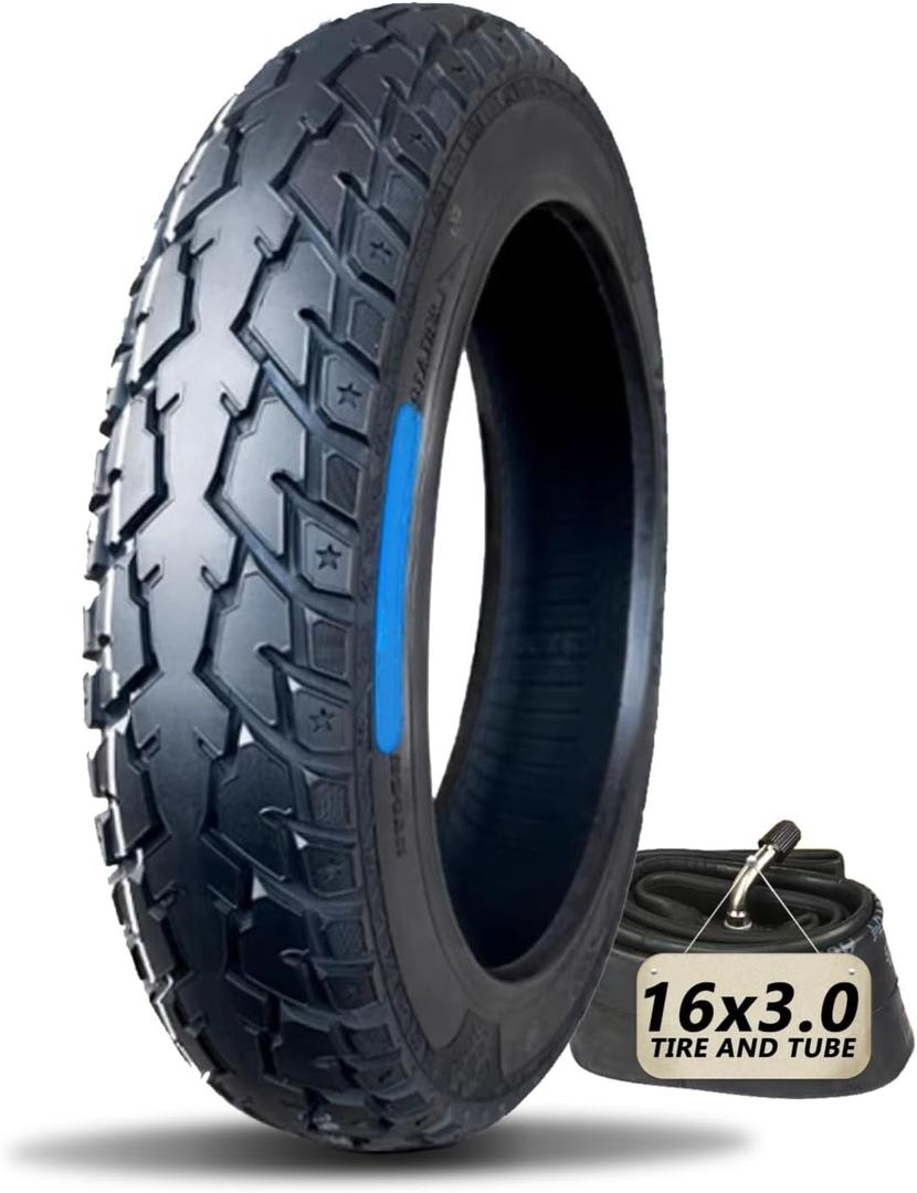 16x3.0 76-305 Ebike Tire and Tube Set 8-Level Design, 16 X 3.0 Antipuncture Snow Tyre for E-Bike with Bent Valve Inner Tube Compatible with E-Bikes Dirtbike Trike Unicycle and Folding Bike