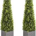 48 Inch Artificial Boxwood Outdoor Topiary Tree Set of 2, 4FT Potted Boxwood Tree Cone Topiary Artificial Plant Shrub for Front Porch Home Office Decor