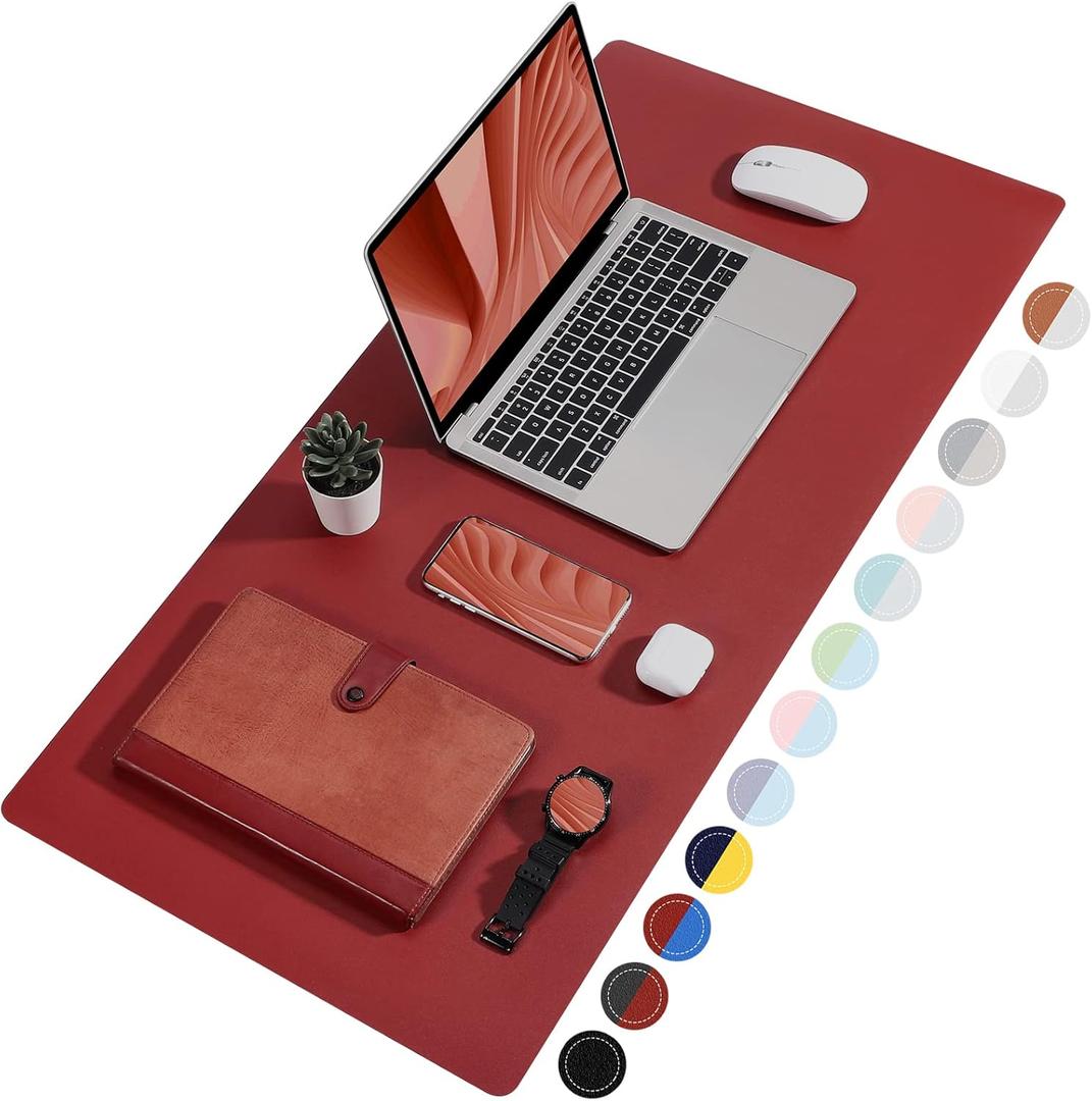 TOWWI Dual Sided Desk Pad, Large Desk Mat, Waterproof Desk Blotter Protector Mouse Pad, Leather Desk Pad Large for Keyboard and Mouse (24" x 14", Red/Blue)