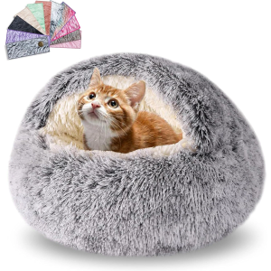 Cat Beds for Indoor Cats,Cat Cave for Puppy and Kitty,Calming Small Dog Bed for Small Dogs with Cover Cave,Cozy Warming Fluffy Washable Anti-Slip Pet Sleeping Bag(20 * 20inch,Dark Gray)
