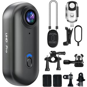 4K Mini Body Camera, Sports POV Cameras, Portable Body Cam, Thumb Action Camera, Waterproof Wearable Camera, Helmet Mounted Hands Free Recording for Cycling, Motorcycle, Vlogging (Black)