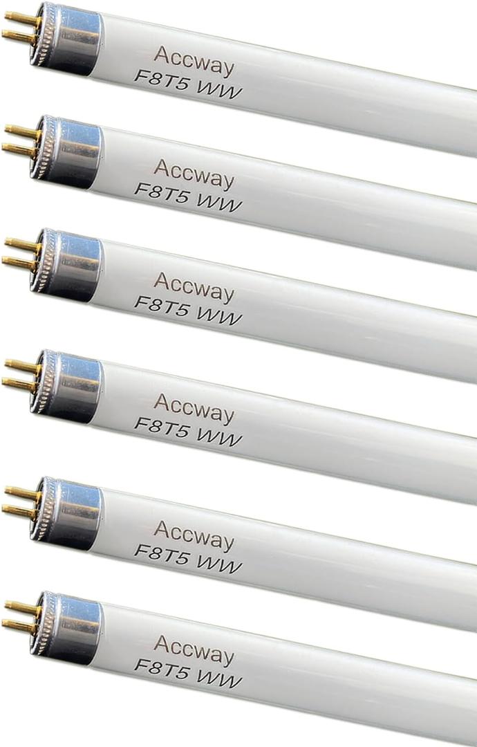 (6 Pack) F8T5/WW 12 Linear Fluorescent Light Bulb, 8W Warm White T5 Tube, 3000K Soft White Lamp, G5 Mini Bi Pins Base Replacement for Under Cabinet Light, RV, Closet