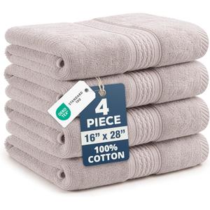 Bath Hand Towels - Pack of 4 (16"x 28"), 100% Cotton - Soft, Quick Dry & Highly Absorbent, Hand and Face Towels - Bathroom Hand Towel Set, Great for Gym, Salon, Spa & Family Use - Platinum
