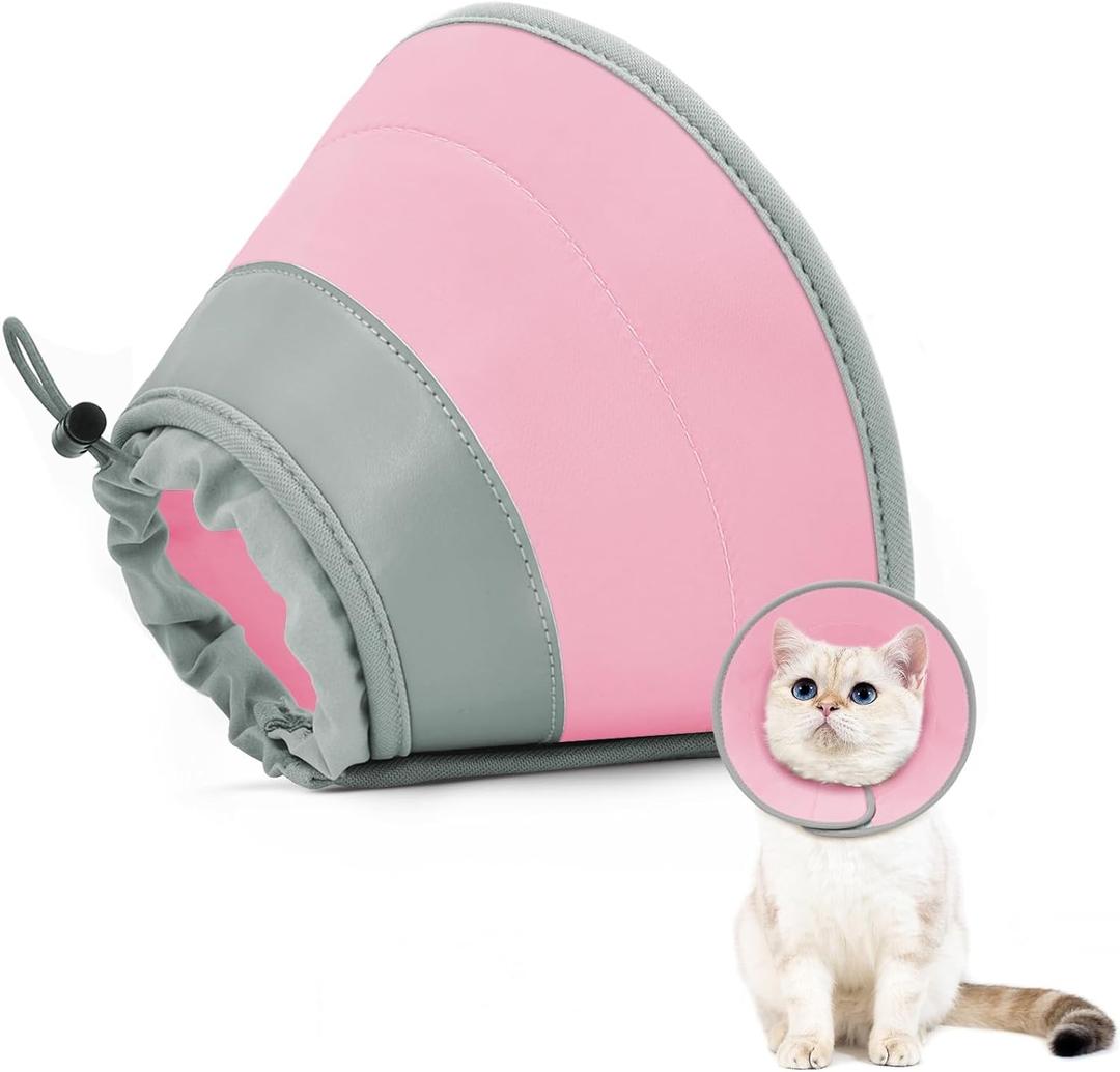Cat Cone Collar Soft to Stop Licking, Adjustable, Foldable Lightweight Kitten Cones After Surgery Recovery for Cats & Kittens, Cat Cone Alternative, Easy Eating (Solid Pink, M)