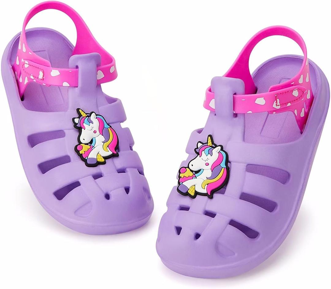 FUNCOO PLUS Boys Girls Sandals Toddler Lightweight EVA Water Shoes Kids Closed Toe Fisherman Sandals Summer Beach Sports Shoes Outdoor (Purple)