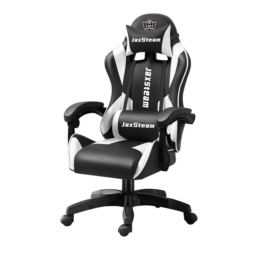 JaxSteam Gaming Chair Office Chair High Back Computer Chair Leather Desk Chair Racing with Swivel with Headrest and Lumbar (Black and White, 04)