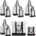 10Pcs Canvas Tote Bag Bulk with Outer Pocket, 12oz Cotton Blank Canvas Tote Bags 19 x 14.6Inch, 13 x 11Inch Reusable Grocery Bags Shopping Cloth Bags for Women, Black (5 Set Large & Medium)