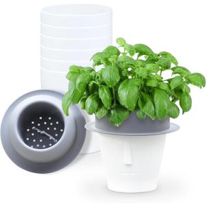 Self Watering Planter 6 Pcs, 6 Inches Flower Plant Pot with Inner Pot, Gardening Flowerpot with Watering Can, Indoor Self Watering Planter Pot for Herbs, Flowers, Fruits (Grey, 6IN)
