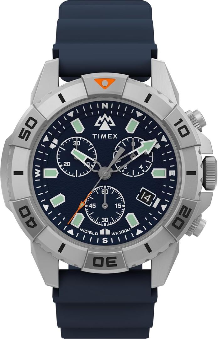 Timex Men's Expedition Ridge Chronograph 42mm Watch - Blue Strap Blue Dial IP Steel Case