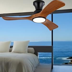 Gaizw Ceiling Fans with Lights, 36 Inch Modern Low Profile Ceiling Fan, Flush Mount Fans, 3CCT, Noiseless, 3 Blades Solid Wood, Walnut Fan Light for Kid's Rooms, Bedroom, Living Room and Garage