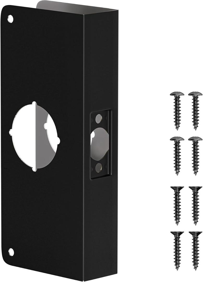 Door Knob Reinforcement Plate, Matte Black, Fits 1-3/4" Doors, 2-3/8" Backset, Door Lock and Door Knob Cover Plate, Deadbolt Cover Plate Reinforce and Repair Wood or Metal Doors