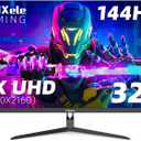 FYHXele 32 inch 4K Gaming Monitor, UHD Fast IPS Panel 144Hz Monitor, Computer Monitor Support FreeSync, HDR400, 1ms, 100% sRGB, with DP, Type-C, HDMI2.0/2.1, USB Hub, Support Wall-Black