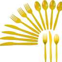 240 Pcs Disposable Yellow Plastic Silverware Set, Including Yellow Party Forks, Knives And Spoons 80 Pieces Each, Suitable For Parties, Weddings, Birthdays, Home Offices, Takeout