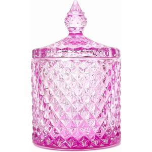 Colorful Glass Jar With Lid,Valentine’s Day Easter Candy Dish,Candy Cookie Jars,Jewelry Box,Decorative Jar(Pink)