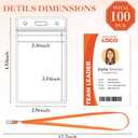 Marspark 100 Pcs ID Badge Holder with Lanyard Lanyards for ID Badges Resealable Flat Neck Name Tag with Clip Waterproof Plastic Clear Badges Bulk for School Office Supplies (Orange)