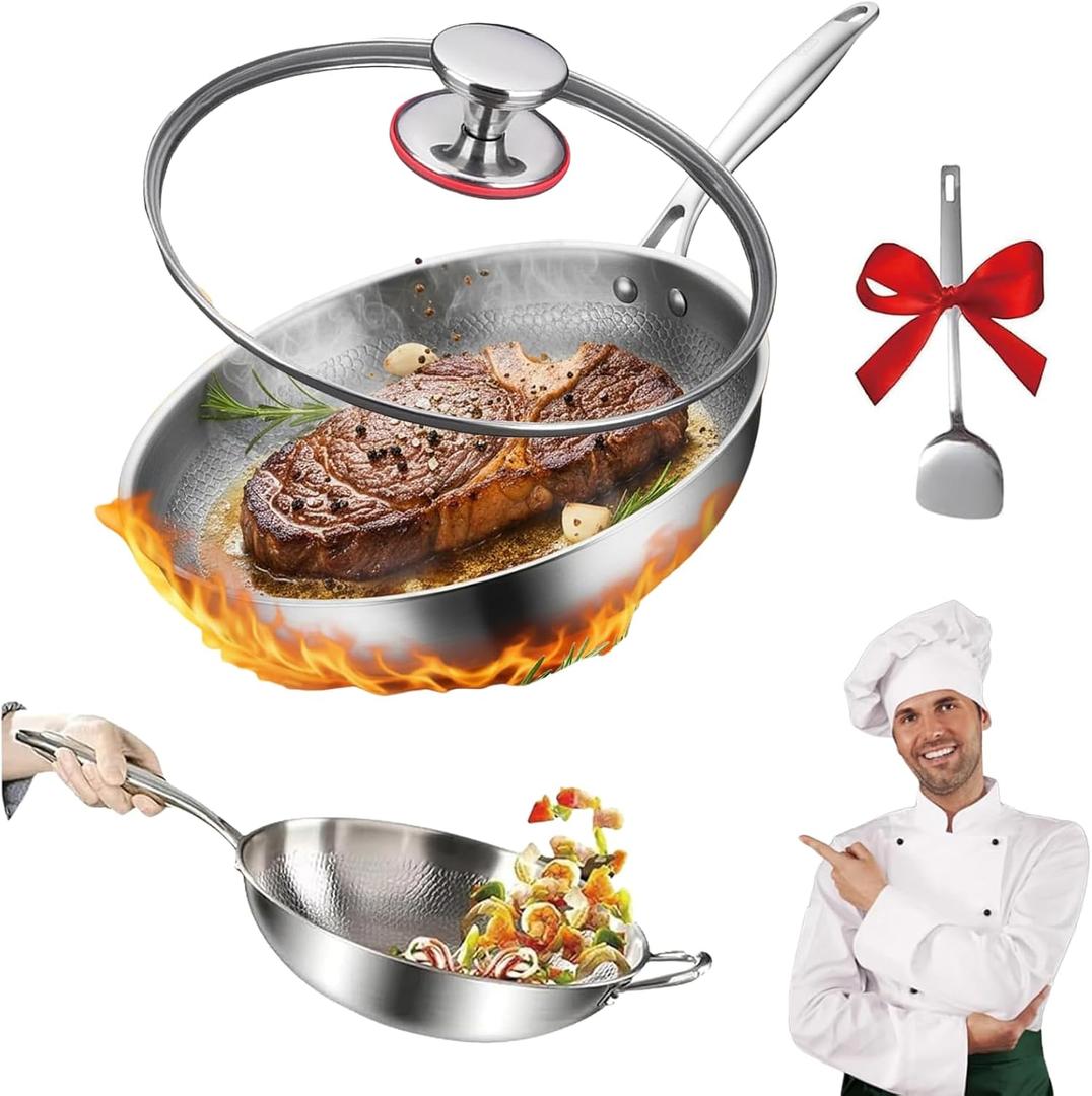 Pure Titanium Pan Scratch-Resistant Fast-Heating Non Stick Titanium Hammered Pans Saucepan for Cooking, Dishwasher-Friendly Titan Frying Pan Pro with Lid & Spatula, Compatible with All Cooktops, 3.2 Quarts
