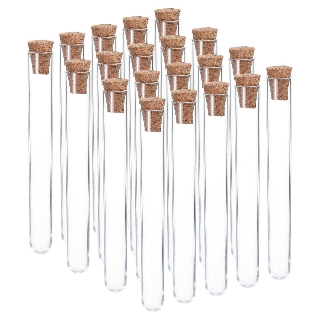 PATIKIL 7ml Plastic Test Tubes with Cork Stoppers, 20Pcs 100x12mm Tubes for Scientific Party Decoration Candy Bead Storage Bath Salt Lab Use, Clear