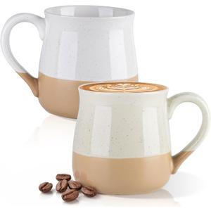 GBhome Ceramic Coffee Mugs Set of 2, 24oz Handmade Large Coffee Mugs Set with Terracotta Underside for Latte/Tea/Beer/Hot Cocoa/Cappuccino/Soup Dishwasher & Microwave Safe-light Beige &White
