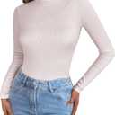 Caracilia Women Long Sleeve Shirts Mock Neck Ribbed Knit Lightweight Tight Tops 2025 Fall Slim Fitted Basic Tees Beige, Small