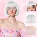 PLULON White Bob Wig with Heart Sunglasses and Hair Cap, Colorful Short Bob Wigs Synthetic Party Wigs Funny Cosplay Hairpieces for Women Men Neon Bachelorette Halloween Costume Party Decorations