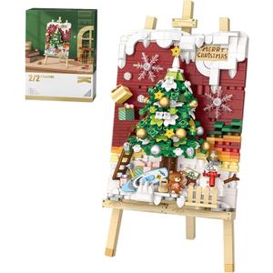 Mini Building Christmas Tree 3D Painting Block Set, 667PCS DIY Creative Stereograph Building Model Kit, MOC Construction Toy, Not Compatible with Maior Brands Building Bricks (1283)