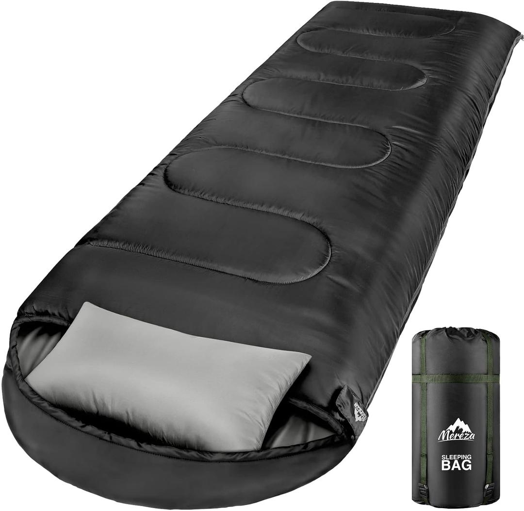 MEREZA 0 Degree Winter Sleeping Bag for Adults Kids with Pillow, Cold Weather Sleeping Bag for 4 Season Camping Hiking Backpacking Sleeping Bags for Big and Tall (Black)