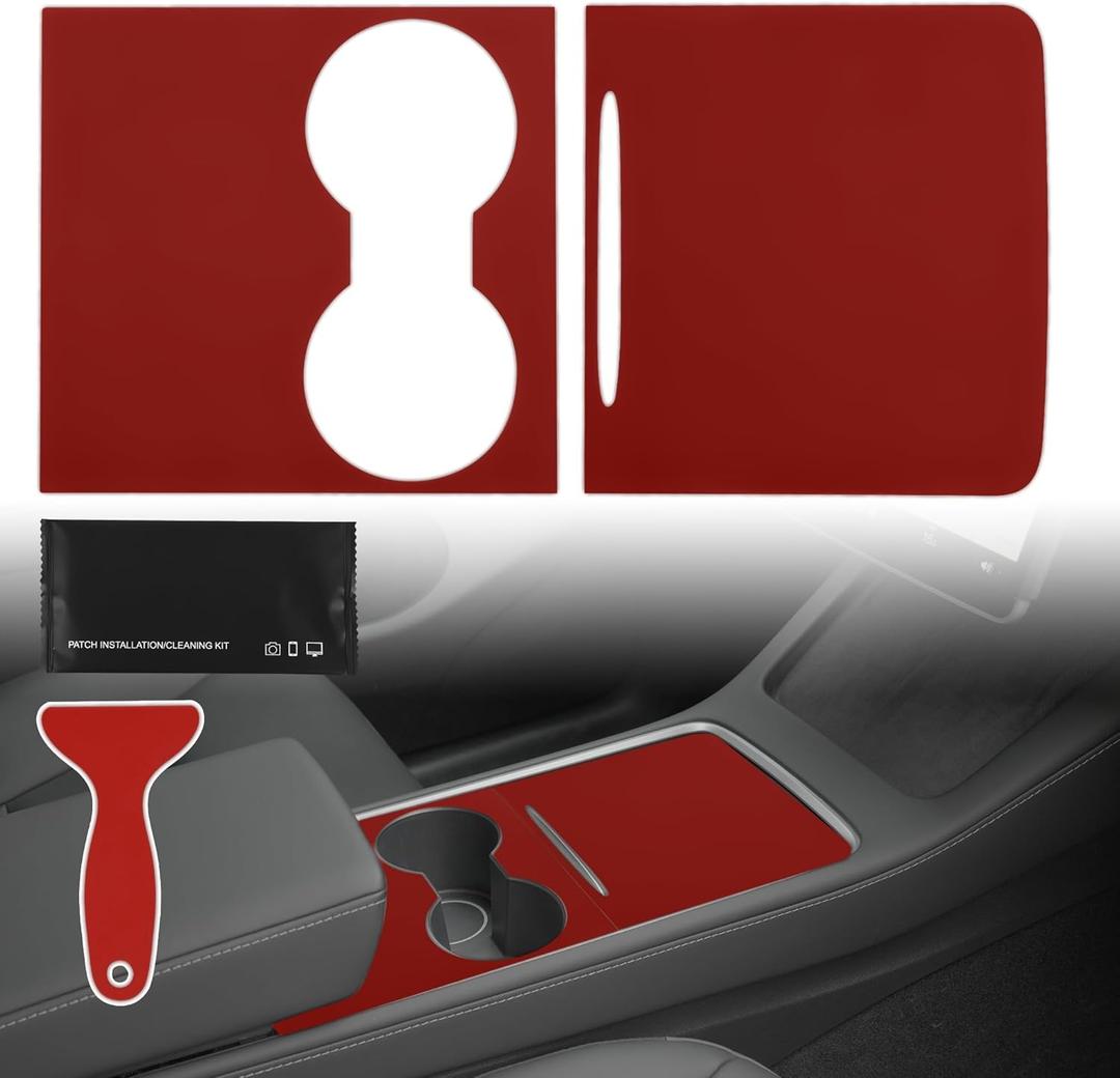 Tinlucys Center Console Red Wrap Designed for 2021-2024 Tesla Model 3/Y,Model 3/Y Interior Red Console Cover Accessories