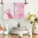 Artoid Mode Pink Rabbit Flowers Bless Our Home Happy Easter Spring Kitchen Towels Dish Towels, 18x26 Inch Farmhouse Summer Decoration Cleaning Set of 4