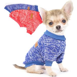2 Pieces Dog Sweaters for Small Dogs Dog Clothes Female Winter Fleece Puppy Sweaters Warm Pet Outfit for Yorkie, Chihuahua, Bulldog, Dachshund, Pug (Large, Red+Blue)