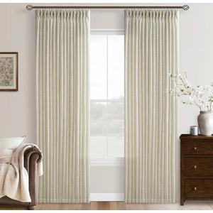 Farmhouse Linen Curtains 90 Inches Long for Living Room Dining 2 Panels Burlap Flax Pinch Pleated Drapes Hooks Rings Rustic Light Filtering Semi Sheer Tan Beige 90 Inch Curtain for Bedroom W50xL90