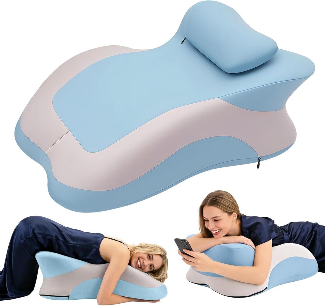 Memory Foam Ergonomic Wedge Pillow, Squat Pillow, Prone Pillow for Sleeping, Reading Pillow for Bed, Ideal for Massage, with Removable Cover, Back Support, Multi-Functional Memory Foam (Blue)