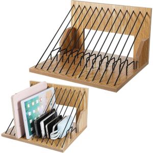 2 Pcs Wood Charging Station for Multiple Devices, Tablet Cell Phone Station Organizer Device Charging Storage Rack for Classroom Office Home Nightstand Management
