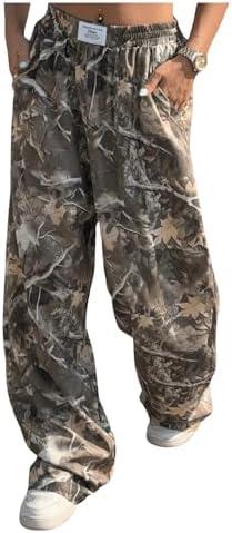 GORGLITTER Women's Camo Baggy Cargo Sweatpants Joggers Camouflage Straight Leg Sweat Pants Street Wear L