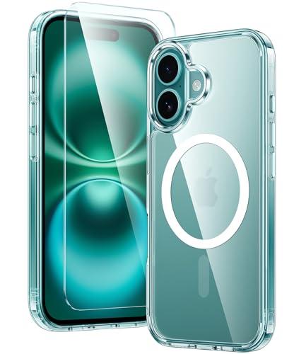 FNTCASE for iPhone 16 Case: Clear Magnetic Military Grade Drop Protection Anti Yellowing Slim Case - Rugged Shockproof Protective Transparent Cell Phone Cover(Clear)