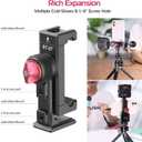 Metal Phone Tripod Mount 3 Cold Shoes & Arca Port, 360 Smartphone Tripod Adapter for iPhone 17 16 15 Cell Phone Stand Holder for Desktop Video Live Streaming Vlogging Rig