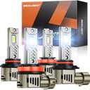 SEALIGHT 9005/HB3 H11/H9/H8 LED Bulbs Combo, 1000% 90000LM Brighter than Original Bulb, 6500K Daylight White, 25000RPM Cooling Fan with IP68 Waterproof, 70000Hrs Long Lifespan, Pack of 4