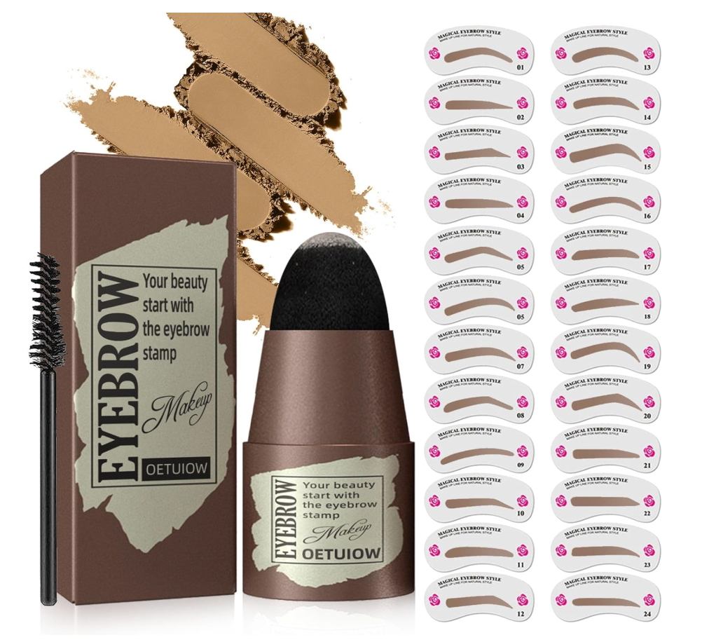 Kyahbeaute eyebrow stamp stencil kit, waterproof, smudge proof, all day wear, Includes: eyebrow stamp, stencil shapes brow brush, (soft brown)