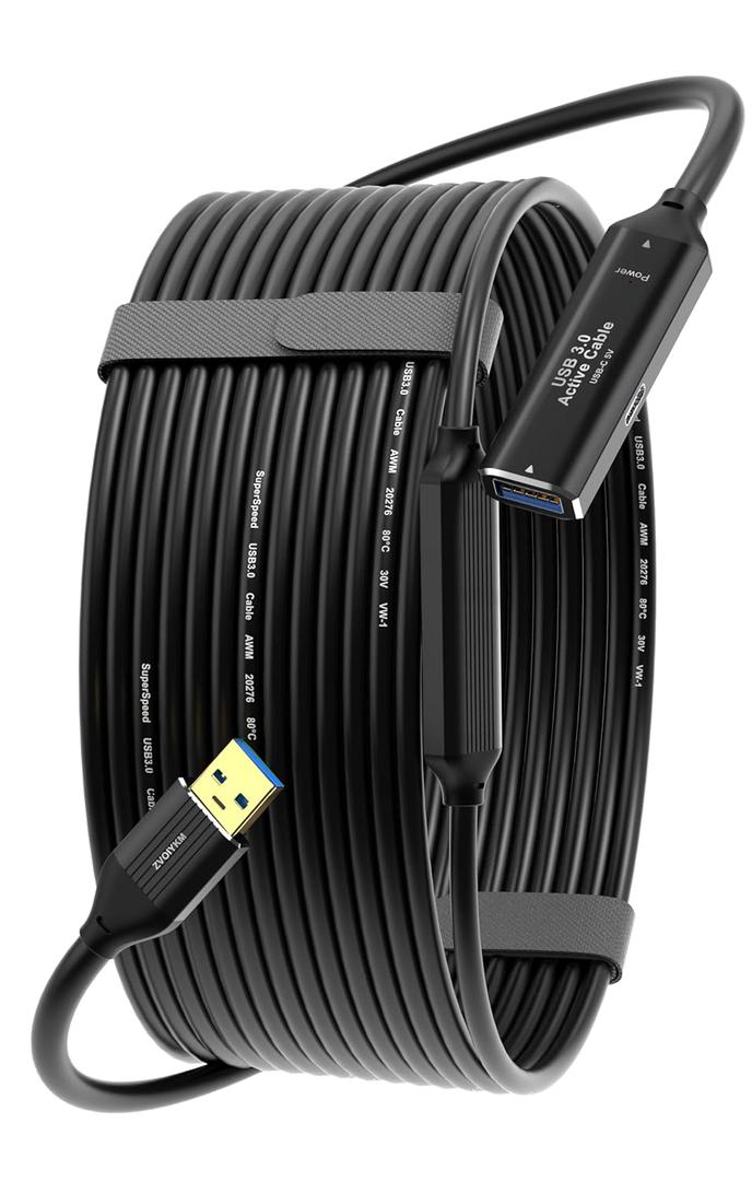 USB 3.0 Active Extension Cable, 65FT (20M) with Signal Booster - 5Gbps High Speed Data Transfer Male to Female Repeater Cord, in-Wall Compatible for VR Headset, Printer, Hard Drive, Xbox, PC
