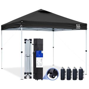 FANPAT 10x10 Pop Up Canopy Tent,300D Silver-Coating Top,1-Person Setup Commercial Heavy Dury Tent Instant Portable Shelter and Carry Bag, Bonus 8 Stakes and 4 Canopy Weights(Black)