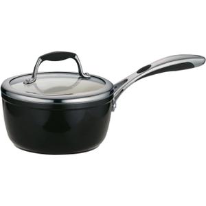 Tramontina Gourmet Ceramica Deluxe Sauce Pan with Lid, Non Stick Ceramic Interior, 1.5-Quart, Metallic Black, Made in Italy
