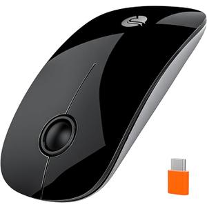 RAPIQUE R306C USB C Wireless Mouse, Type-C 2.4GHz Portable Computer Mouse, Silent Click, Ultra-Slim, 3 DPI Levels, 480 Hours Battery Life, for USB-C Laptops, MacBook, iPad, Tablet, Android – Black